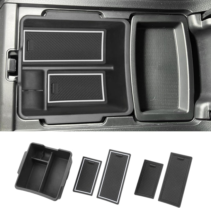 for 2022 Civic Hatchback Sedan Center Console Organizer Tray Armrest Storage Box Secondary Insert Tray Container 11Th Gen Civic Automatic Transmission Interior Accessories (Black + White Mats)