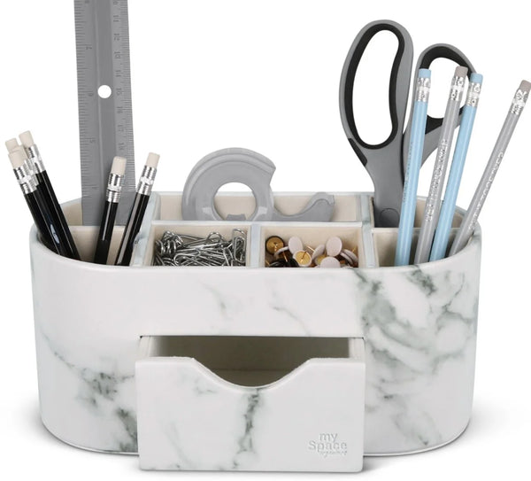 Desk Organizer Marble Faux Leather Organizers for Office Supplies Desk Accessories Pencil Pen Holder Decor Home School College Organization