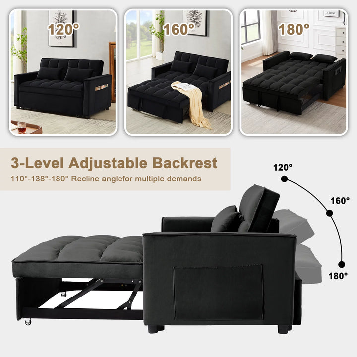 Loveseat Convertible Sleeper Sofa Bed, Black