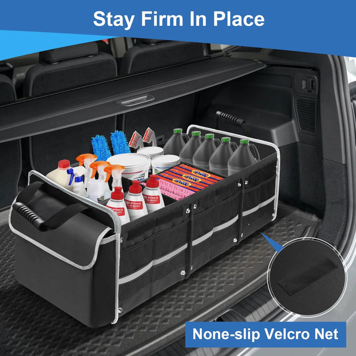 Large Car Trunk Organizer with Insulated Leakproof Cooler, Collapsible Waterproof Car Organizer with Non Slip Bottom Strips for Vehicle Sedan, Suv, Truck,Van