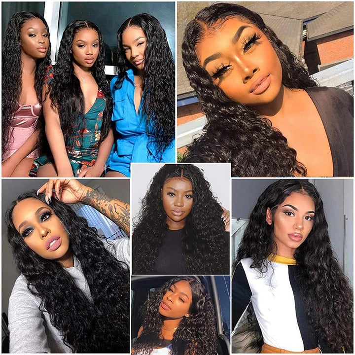 Hair 4X4 Water Wave Lace Front Wigs Human Hair, 180% Density Curly Lace Frontal Wigs Human Hair Pre Plucked Wet and Wavy Human Hair Wigs for Women 26 Inch