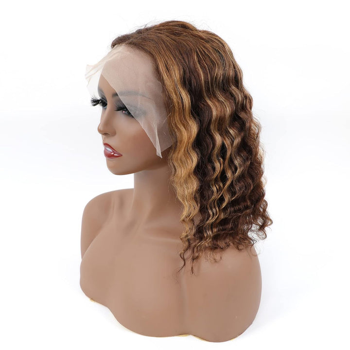 Hair Transparent Lace Front Wigs Human Hair Deep Wave Wigs 150% Density Deep Curly 13X4 Lace Frontal Human Hair Wigs for Black Women Pre Plucked with Baby Hair (8 Inches)