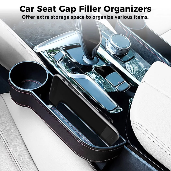 2 Packs Car Seat Gap Filler Organizers, Multifunctional Car Console Gap Storage Boxes with Cup Holders Vehicle Seat Crevice Storage Box Universal Fit All Cars