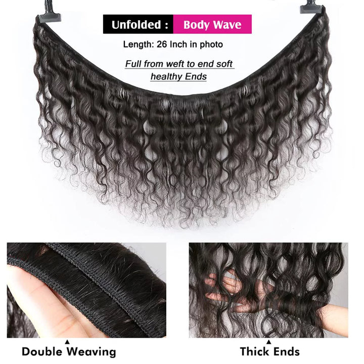 Body Wave 3 Bundles with Closure (18 20 22+16) 100% Unprocessed Brazilian Body Wave Human Hair Bundles with 4X4 Lace Closure Free Part Natural Color