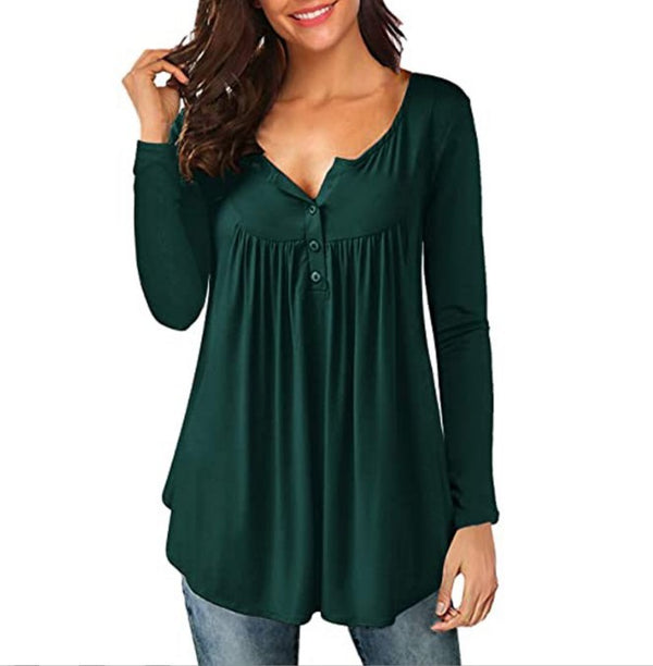 Women's Printed Plus Size Deep V Pullover T-shirt