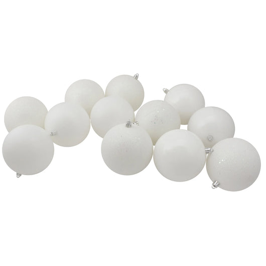 24Ct Shatterproof 4-Finish Christmas Ball Ornament Set 2.5" - White