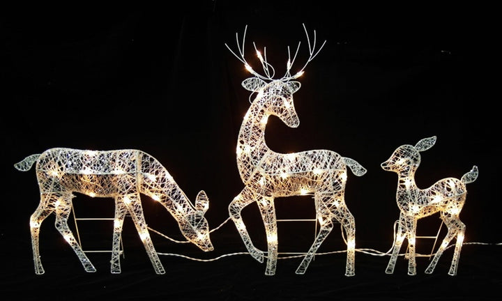 Set of 3 White Glittered Doe, Fawn and Reindeer Lighted Christmas Outdoor Decoration