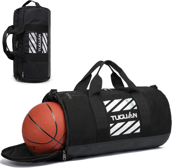 Basketball Gym Bags for Men Women Small Travel Duffle Bag Wet Pocket & Shoes Compartment Overnight Weekender Duffel Bag Sports Gym Tote Bag Man 40L, Black