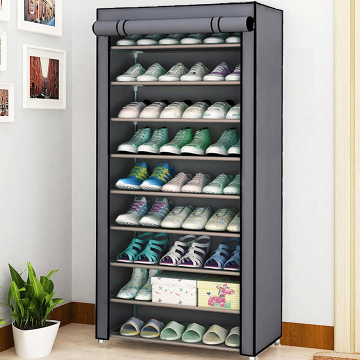 Shoe Rack,9 Tier Shoe Organize with Dustproof Cover,Shoe Storage Shelf for 18-27 Pairs of Shoes,Suitable for Sneakers,High Heels,Flats,And Boots,Grey