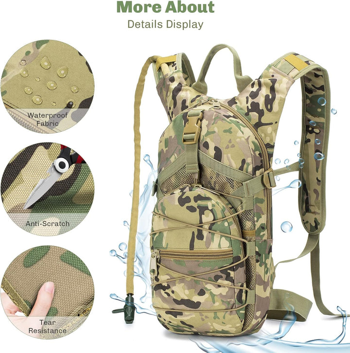 Tactical Hydration Pack Backpack Military Daypack Water Backpack with BPA Free Leak-Proof Water Bladder Military Daypack for Hiking, Running, Cycling, Hunting & Working Out