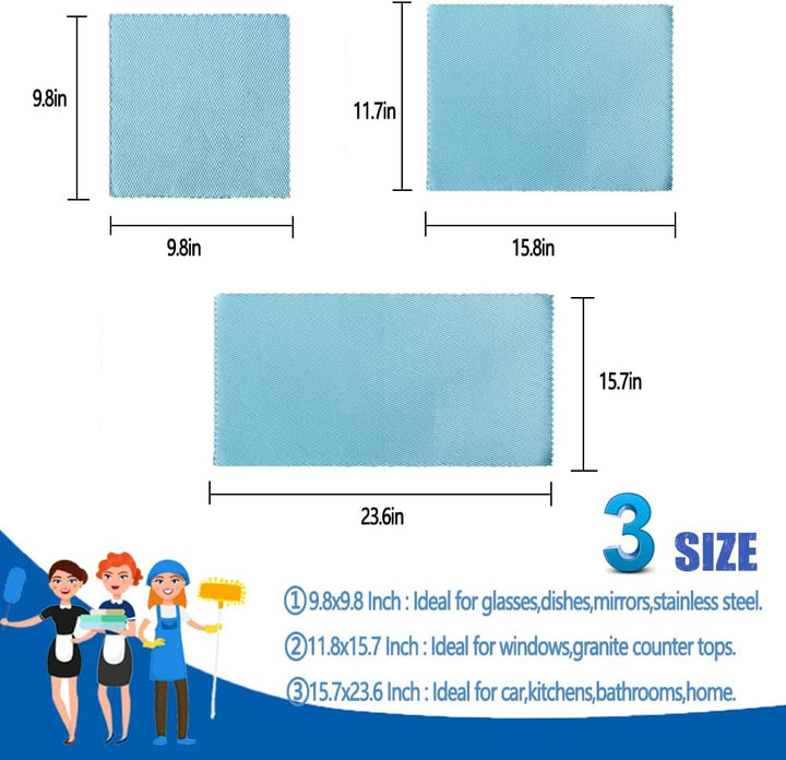 Microfiber Cleaning Cloth,Nanoscale Cleaning Cloth,Easy Clean Cloth Streak Free for Kitchen Glass Mirrors Dishes Eyeglasses Windows (3 Pack 15.7 X 23.6 Inches)