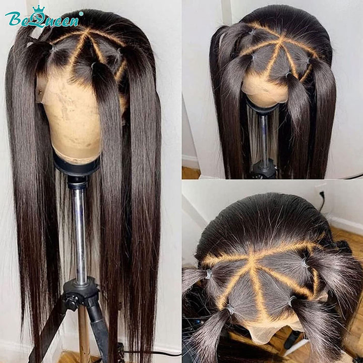 Lace Front Wigs Human Hair 150% Density Glueless Pre Plucked Brazilian Body Wave Human Hair Wigs for Black Women 4X4 Lace Closure Wigs Human Hair Straight with Baby Hair Bleached Knots Natural