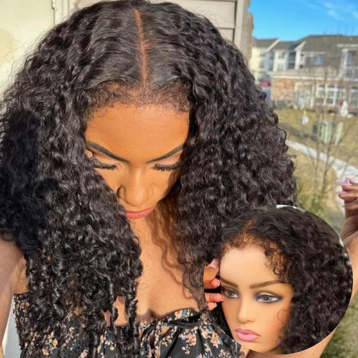 Kinky Edges Hairline Wigs Human Hair 7X5 HD Lace Closure Curly Baby Hair Wig Put on Go Bye Bye Knots Glueless Wig Pre Plucked with Realistic Hairline 150% Density 14Inch