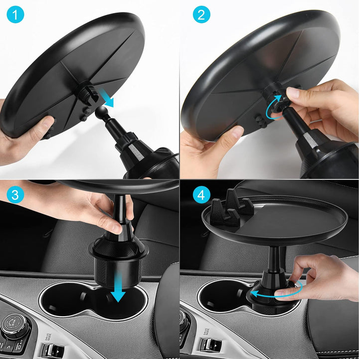 Car Cup Holder Tray, Car Tray Table for Eating with Cell Phone Slot, Lap Tray for Car Universal Adjustable Cup Tray Holder 360° Swivel Tray Fits Vehicle, Boats,Golf Cart, Suv,Truck and All Cars