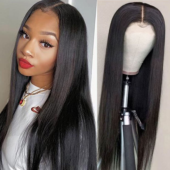 Lace Front Wigs Human Hair 150% Density Glueless Pre Plucked Brazilian Body Wave Human Hair Wigs for Black Women 4X4 Lace Closure Wigs Human Hair Straight with Baby Hair Bleached Knots Natural