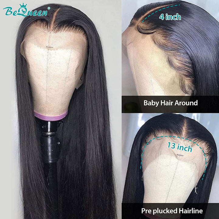 Lace Front Wigs Human Hair 150% Density Glueless Pre Plucked Brazilian Body Wave Human Hair Wigs for Black Women 4X4 Lace Closure Wigs Human Hair Straight with Baby Hair Bleached Knots Natural