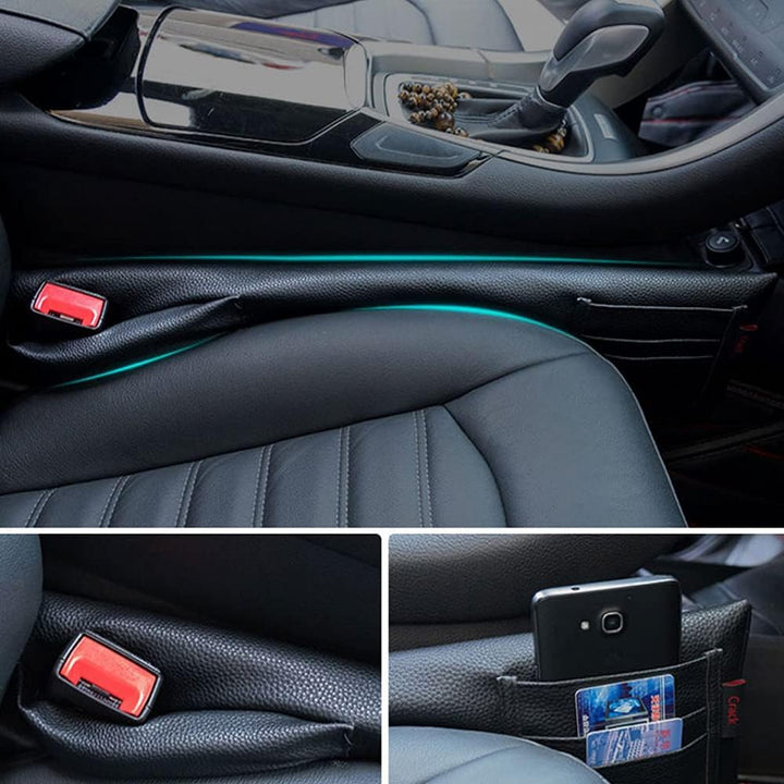 Car Seat Gap Filler Pad PU Leather Console Side Pocket Organizer Set of 2 for Cellphone Wallet Coin Key (Black)