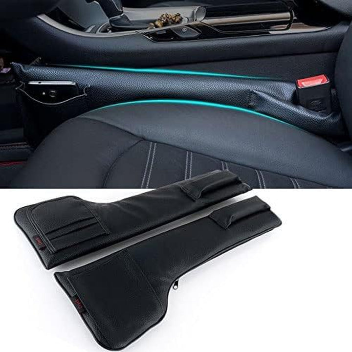 Car Seat Gap Filler Pad PU Leather Console Side Pocket Organizer Set of 2 for Cellphone Wallet Coin Key (Black)