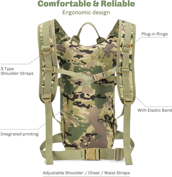 Tactical Hydration Pack Backpack Military Daypack Water Backpack with BPA Free Leak-Proof Water Bladder Military Daypack for Hiking, Running, Cycling, Hunting & Working Out