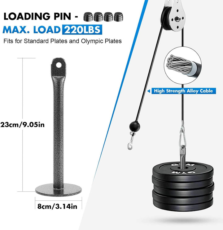 Weight Cable Pulley System Gym, DIY Home Gym Fitness Pulley Cable Machine Attachment System, Upgrade Lat Pull down Cable Pully Attachments for Biceps Curl, Tricep, Back, Forearm, Shoulder Workouts