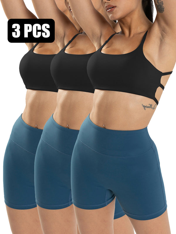 3 Pack Sports Bra For Women,Padded Strappy Sports Bra With Removable Cups Medium Support Workout Yoga Gym Bra