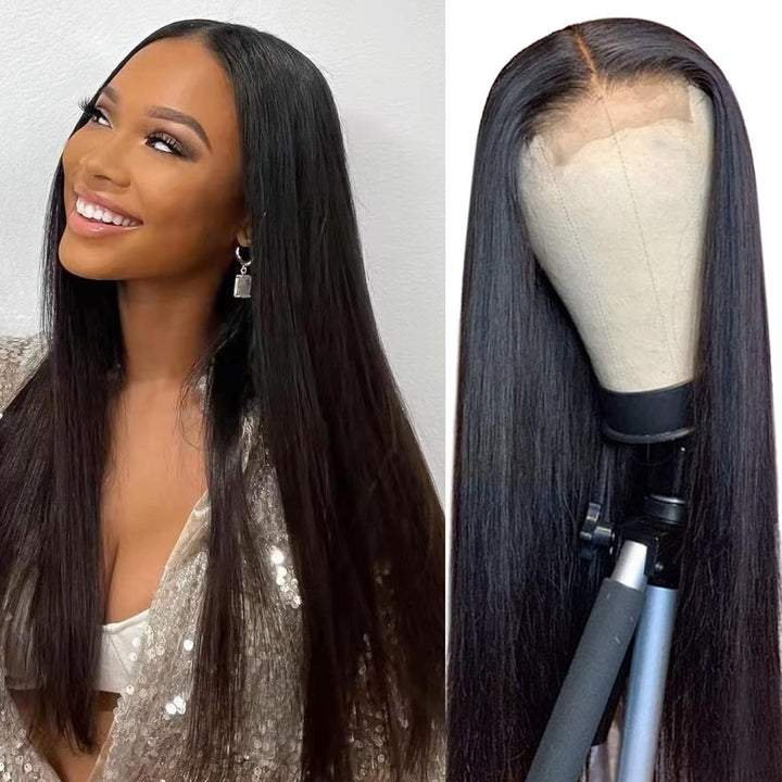 Straight Lace Front Wigs Human Hair 4X4 HD Swiss Lace Closure Wigs for Black Women 150% Density Brazilian Virgin Human Hair Pre Plucked with Baby Hair Natural Black (18 Inch, St 4X4 Lace Wigs)