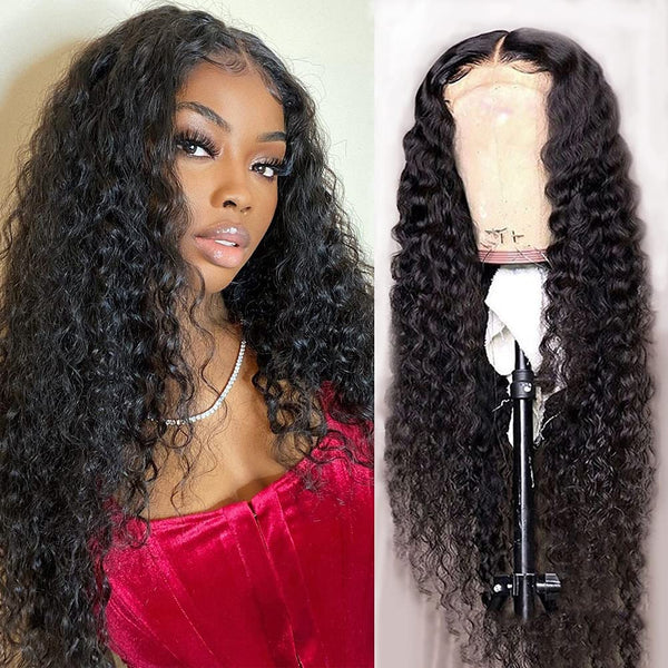 Hair 4X4 Water Wave Lace Front Wigs Human Hair, 180% Density Curly Lace Frontal Wigs Human Hair Pre Plucked Wet and Wavy Human Hair Wigs for Women 26 Inch