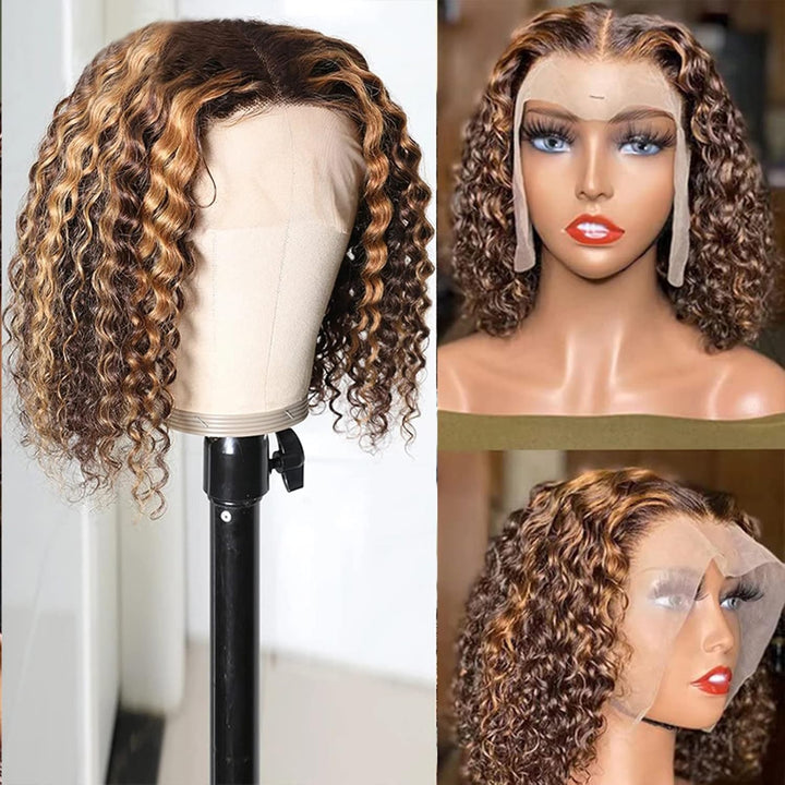 Hair Transparent Lace Front Wigs Human Hair Deep Wave Wigs 150% Density Deep Curly 13X4 Lace Frontal Human Hair Wigs for Black Women Pre Plucked with Baby Hair (8 Inches)