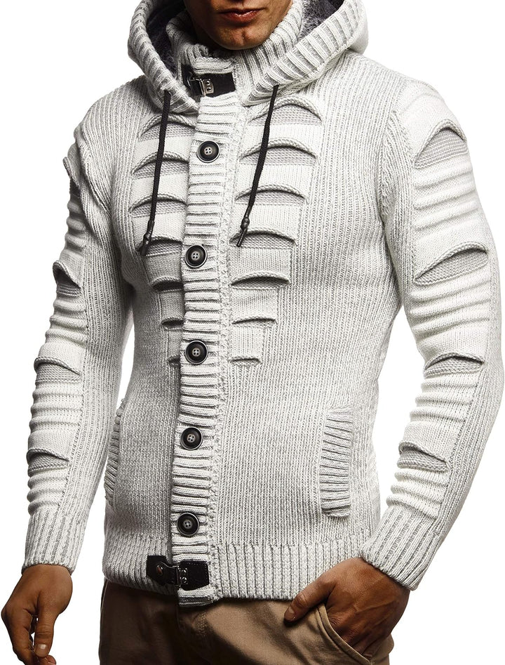 Men'S Stylish Knit Sweater with Buttons | Knitted Sweatshirt Pullover with Hood | Warm for Winter | LN5605