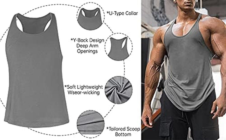 Men'S Cotton Workout Tank Tops Dry Fit Gym Bodybuilding Training Fitness Sleeveless Muscle T Shirts