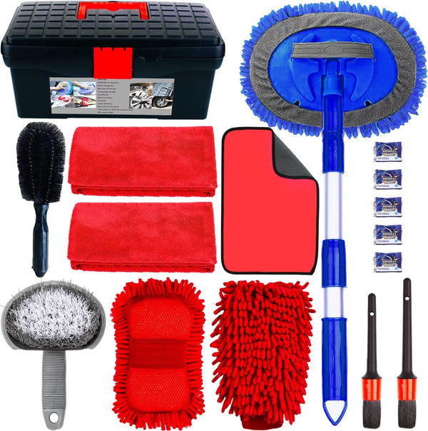 Car Interior Cleaning Kit - Car Cleaning Kit & Car Wash Kit-Car Wash Cleaning Tools Kit with Car Wash Brush Mop and Microfiber Towels