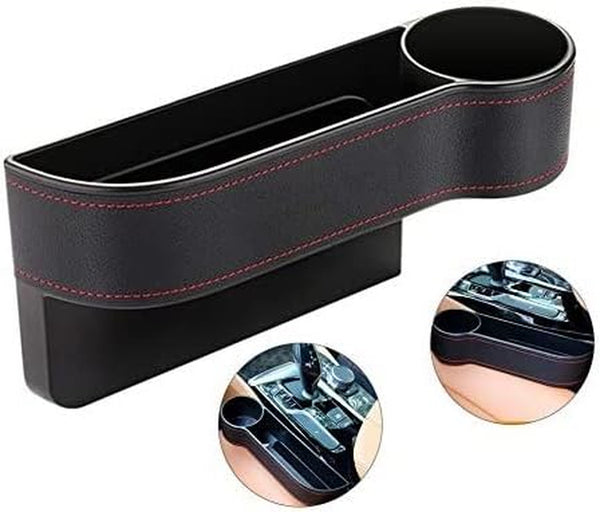 Car Seat Gap Storage Box Seat Gap Filler with Cup Holder, Premium PU Leather Console Side Filler Organizer Pocket for Car Accessories Interior, Holding Phone, Wallet, Cup Holder