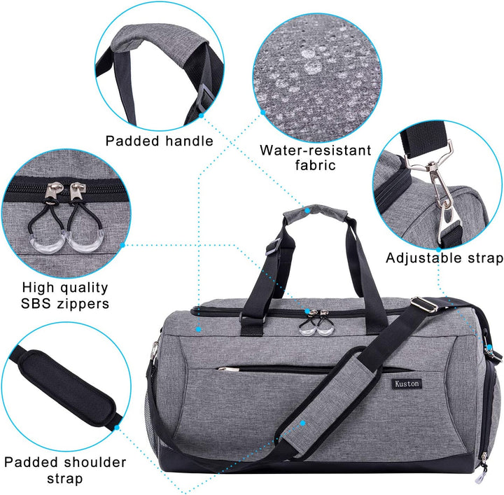 Sports Gym Bag with Shoes Compartment &Wet Pocket Gym Duffel Bag Overnight Bag for Men and Women