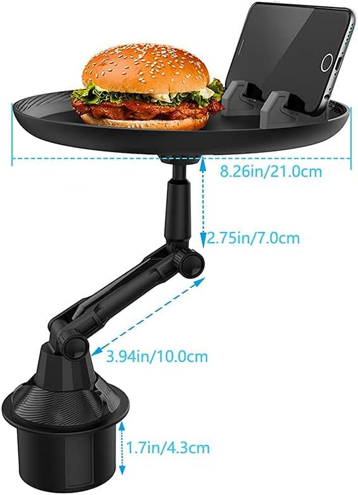 Car Cup Holder Tray, Car Tray Table for Eating with Cell Phone Slot, Lap Tray for Car Universal Adjustable Cup Tray Holder 360° Swivel Tray Fits Vehicle, Boats,Golf Cart, Suv,Truck and All Cars