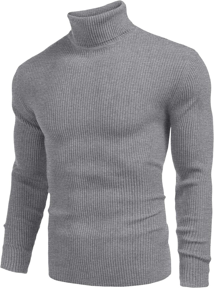 Mens Ribbed Slim Fit Knitted Pullover Casual Turtleneck Sweater