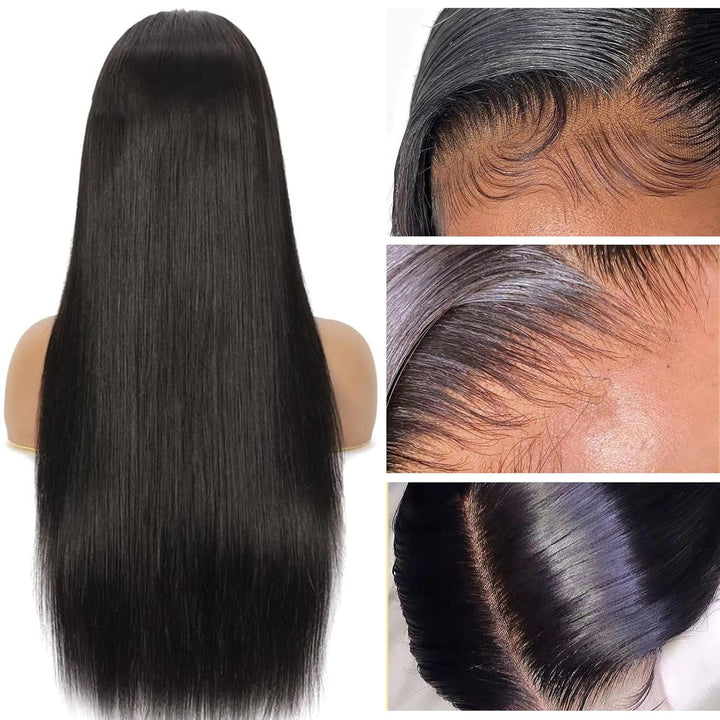 Straight Lace Front Wigs Human Hair 4X4 HD Swiss Lace Closure Wigs for Black Women 150% Density Brazilian Virgin Human Hair Pre Plucked with Baby Hair Natural Black (18 Inch, St 4X4 Lace Wigs)