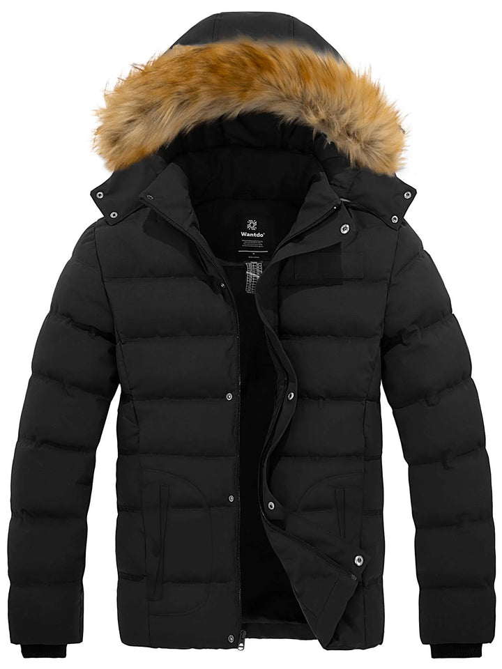 Men'S Puffer Jacket Winter Puffer Coat Hooded Warm Outerwear Jacket Black M