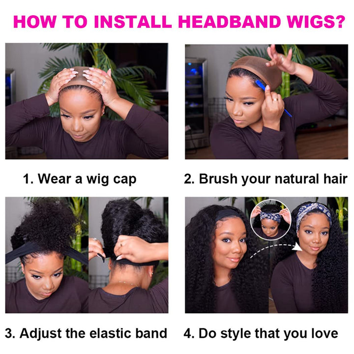 Deep Wave Headband Wig Human Hair 16 Inch Headband Wigs for Black Women Glueless None Lace Front Wigs Human Hair 150% Density Culy Human Hair Wig