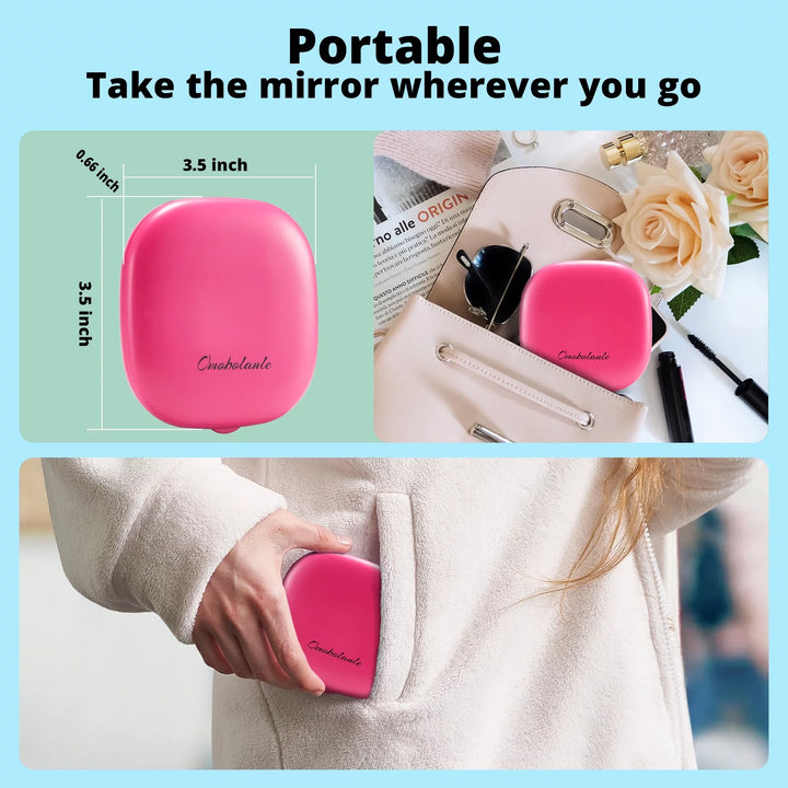 Mirror Travel Makeup with Lights 10X Magnifying Handheld Portable Mirror for Home Rose