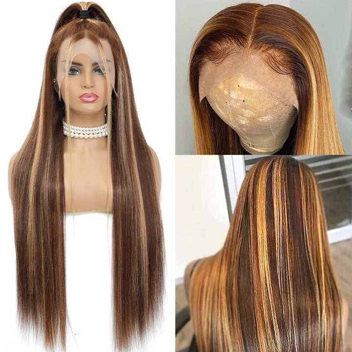 13×4 4/27 Highlight Colored Straight HD Lace Front Wigs Human Hair with Gifts