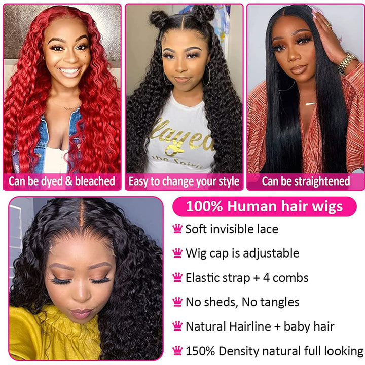 13X4 Water Wave Lace Front Wigs Human Hair 12A Curly Frontal Human Hair Wigs for Women Hd Glueless Wigs Human Hair Pre Plucked with Baby Hair 18Inch