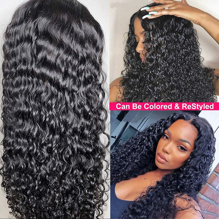 Wet and Wavy Wigs Human Hair 18 Inch Water Wave Closure Wig Brazilian Virgin Hair HD Transparent Lace Front Wigs for Black Women Pre Plucked Free Part Wig 150% Density Natural Color ( 18Inch,4×4 Wig )