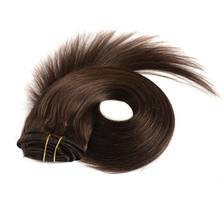 Clip in Hair Extensions Real Human Hair, 14Inch 8Ps 120G Handmade Real Human Hair Clip in Extensions Soft Silky Straight Dark Brown Hair Extensions Clip in Human Hair for Black Women