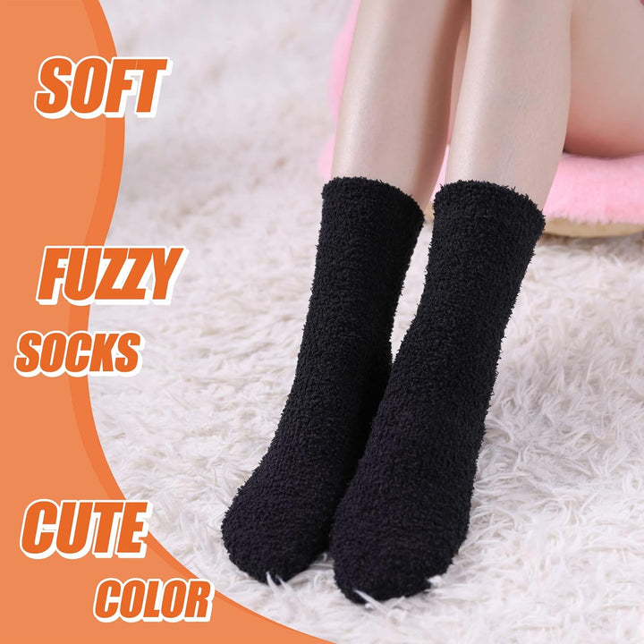 Womens Fuzzy Slipper Socks Animal Soft Warm Cute Microfiber Cozy Fluffy Winter Christmas Socks (5 Pairs Black)