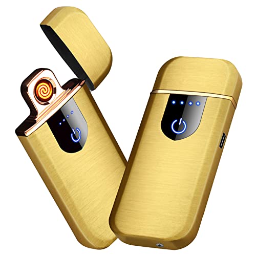 Electronic Lighter, Smart Electric Lighter, Mini USB Rechargeable Lighter Touch Double-Sided Ignition Windproof Flameless Lighter Lightweight Plasma Lighter with Battery Indicator (Black)