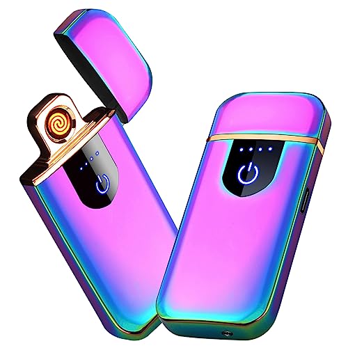 Electronic Lighter, Smart Electric Lighter, Mini USB Rechargeable Lighter Touch Double-Sided Ignition Windproof Flameless Lighter Lightweight Plasma Lighter with Battery Indicator (Black)