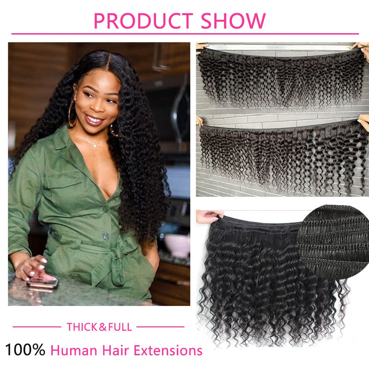 Deep Wave Bundles Human Hair (10 12 14 Inch) Deep Curly 3 Bundles Double Weft Natural Color for Black Women Deep Wave Bundles 100% Unprocessed Brazilian Virgin Remy Hair