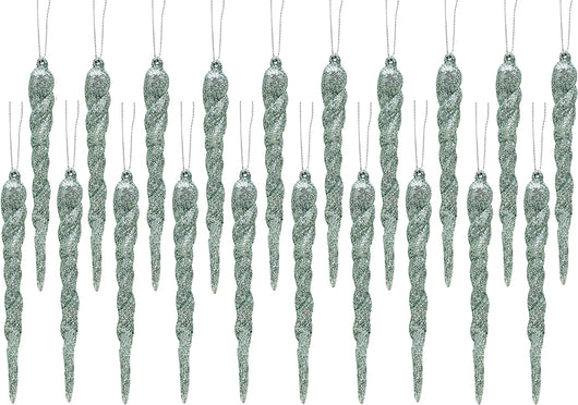 ® 12Cm Glitter Icicle Decorations - Luxury Christmas Tree Trims (Mint Green, Pack of 20)