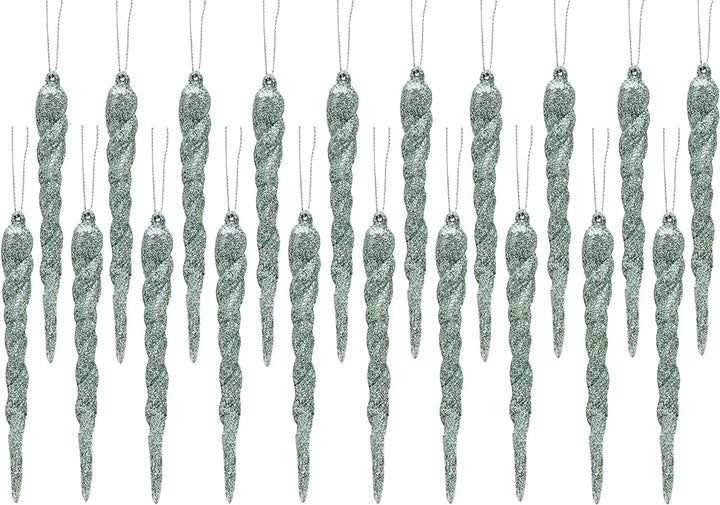 ® 12Cm Glitter Icicle Decorations - Luxury Christmas Tree Trims (Mint Green, Pack of 20)