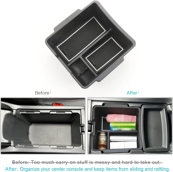 for 2022 Civic Hatchback Sedan Center Console Organizer Tray Armrest Storage Box Secondary Insert Tray Container 11Th Gen Civic Automatic Transmission Interior Accessories (Black + White Mats)